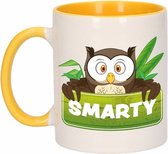 1x tasse / mug Smarty - jaune avec blanc - céramique 300 ml - tasses hibou