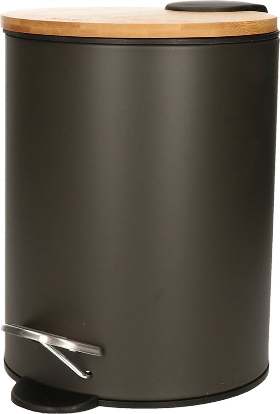 Prullenbak/pedaalemmer zwart metaal 3 liter - 17 x 24 cm - Voor badkamer en toilet