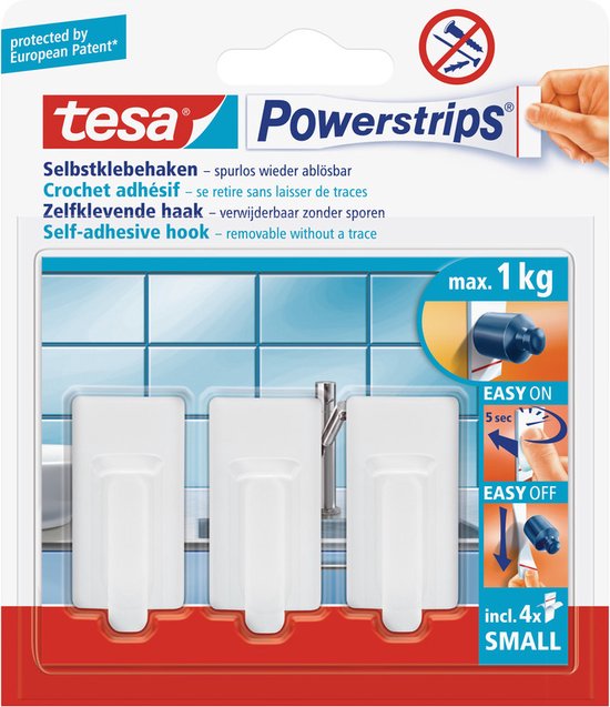 Tesa Powerstrips Haken Small - Wit - 3 Stuks