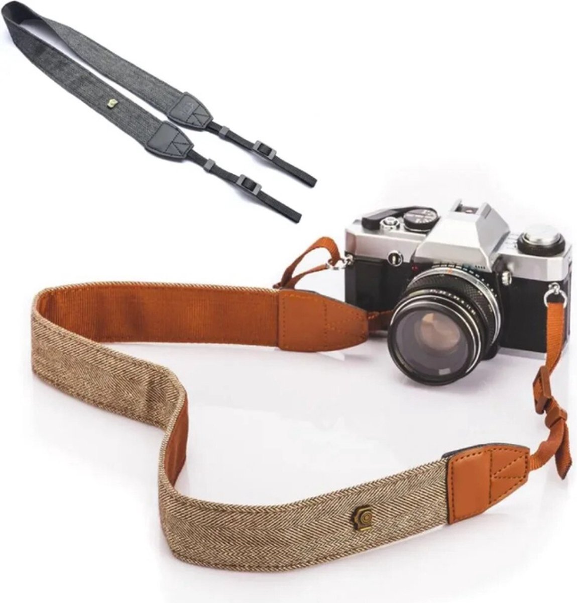 HWFoto - Camerariem - Vintage - Camerastrap - Bruin - Universeel - Retro - Canon - Nikon - Sony - Riem - CameraGrip - Grijs - Systeem camera - DSLR - Comfortabel - Sling - Draagriem - Unisex - Verstelbaar - Duurzaam