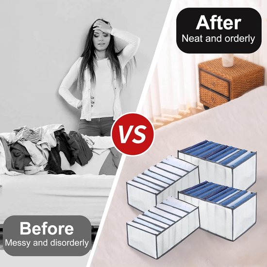 2 stuks organizers voor kleding, opvouwbare kledingkast organizer, lade- organizer, opvouwbare mesh-opbergdoos, kledingopslag van mesh, 7 vakken, voor ondergoed, sokken, jeans
