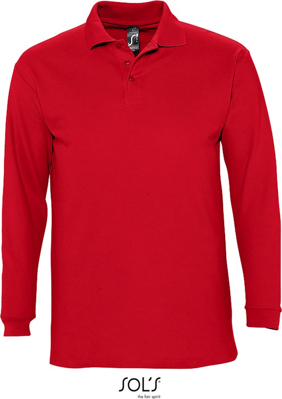 2 Pack SOLS Heren-Winter II Poloshirt met lange mouwen van Piqué katoen (Rood) Maat S