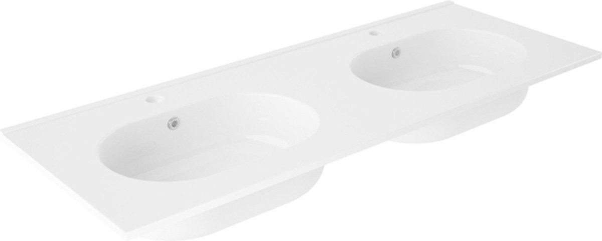 Saniclass Chaci Wastafel - 120x46x14cm - 2 kraangaten - keramiek - wit