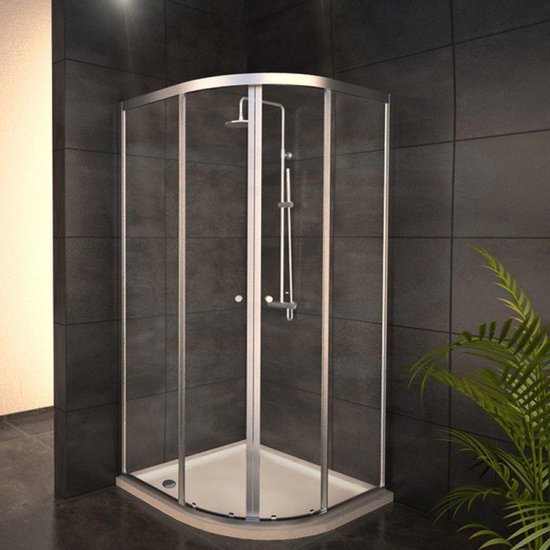 Ensemble douche avec cabine de douche quart de cercle, cuvette WC