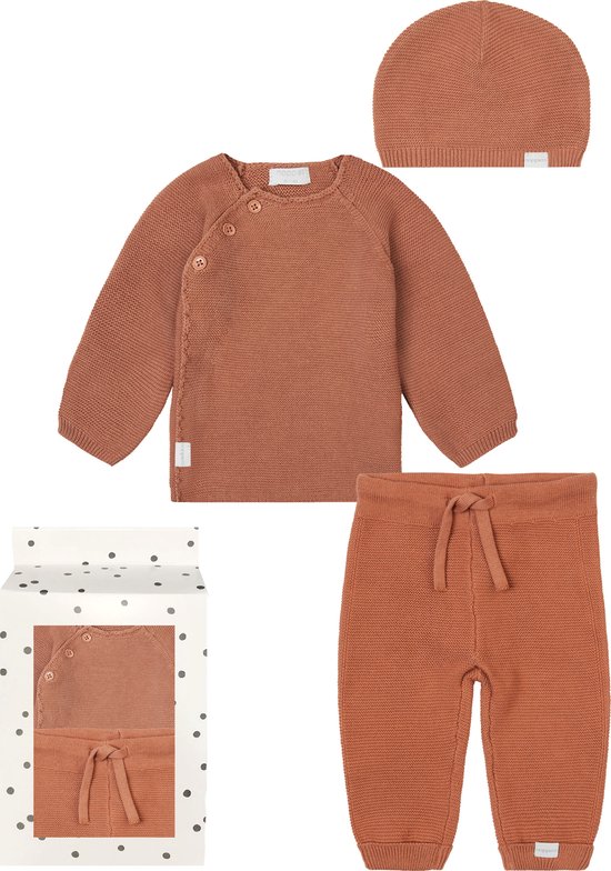 Noppies - Emballage cadeau avec ensemble de vêtements - Café au lait - 3 pièces - Pantalon Grover - Pull Pino - Chapeau Rosita - Taille 62