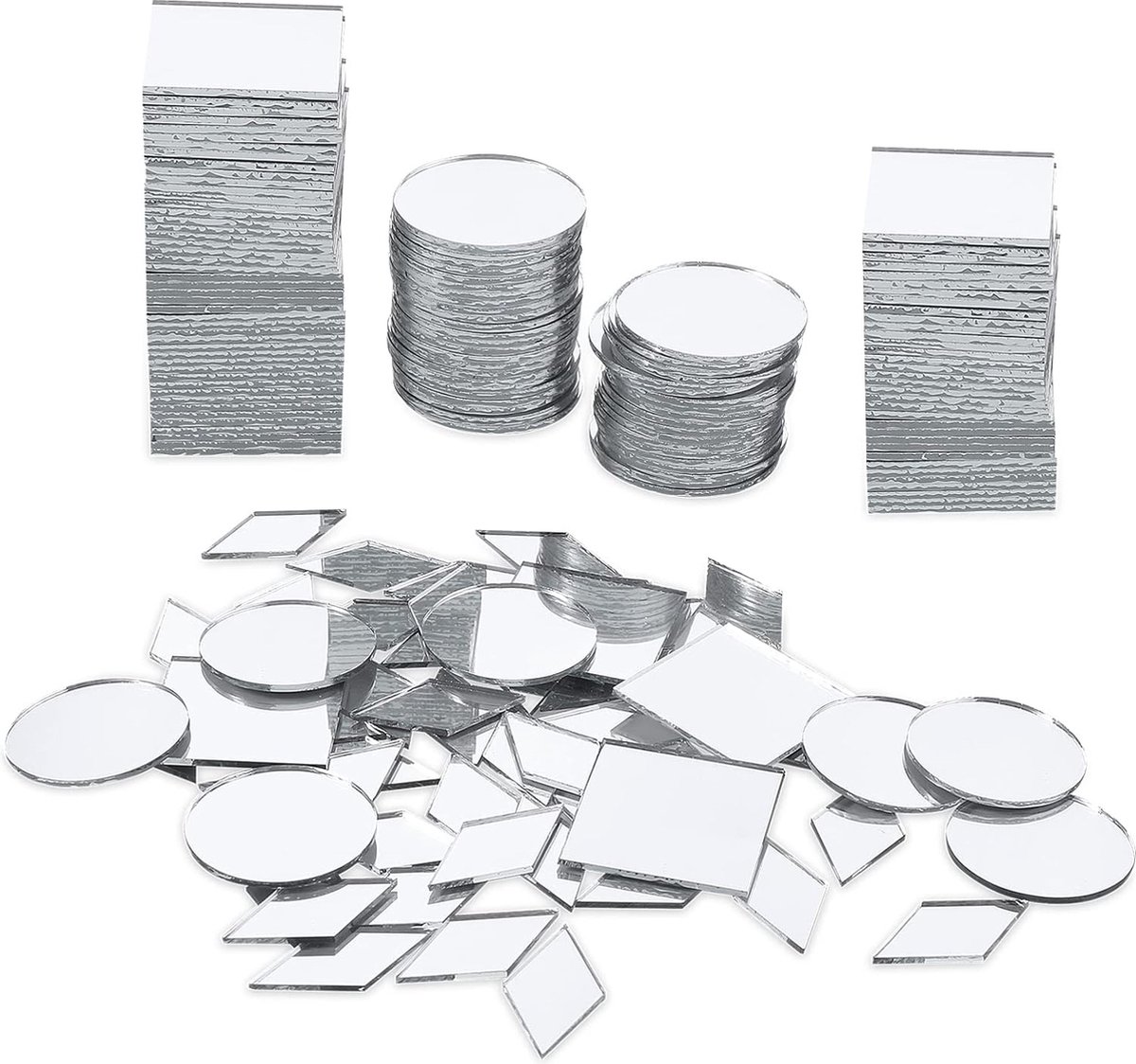 Qichan 300 stuks kleine spiegels om te knutselen, 3 vormen, kunststof en glazen spiegeltegel, voor kunst, muur, deur, decoraties Qichan 300 stuks kleine spiegels om te knutselen, 3 vormen, kunststof en glazen spiegeltegel, voor kunst, muur, deur, decoraties