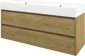 Proline Loft badkamermeubelset - 140x46x62cm - porselein Loft wastafel - 0 kraangaten - symmetrisch - MFC Ideal oak/Glans wit