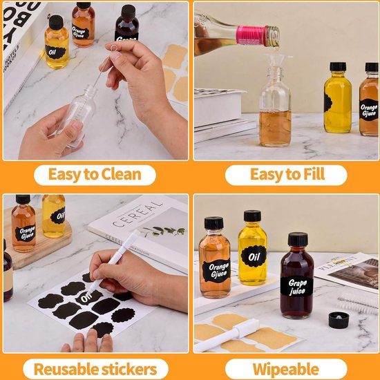 12 Mini Bouteilles En Plastique PET 60 Ml - Parfaites Pour Jus, Lait, Boissons - Avec Entonnoir Et Brosse