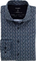 OLYMP Luxor 24/7 modern fit overhemd - mouwlengte 7 - tricot - marineblauw dessin - Strijkvriendelijk - Boordmaat: 46
