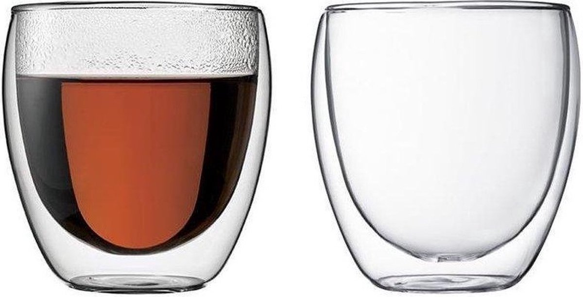 Glozini Dubbelwandig Koffieglas - 250ml - Set van 2 - Dubbelwandig Glas