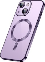 Apple iPhone 14 silicone Back cover avec protecteur d’objectif/compatible Magsafe/magnet case Phone case/transparent avec bords violets