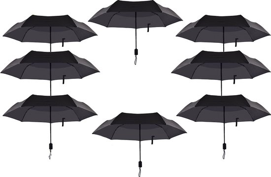 Set van 8 Automatische Windproof Paraplu's - Opvouwbaar & Stijlvol Zwart - Ø 100 cm