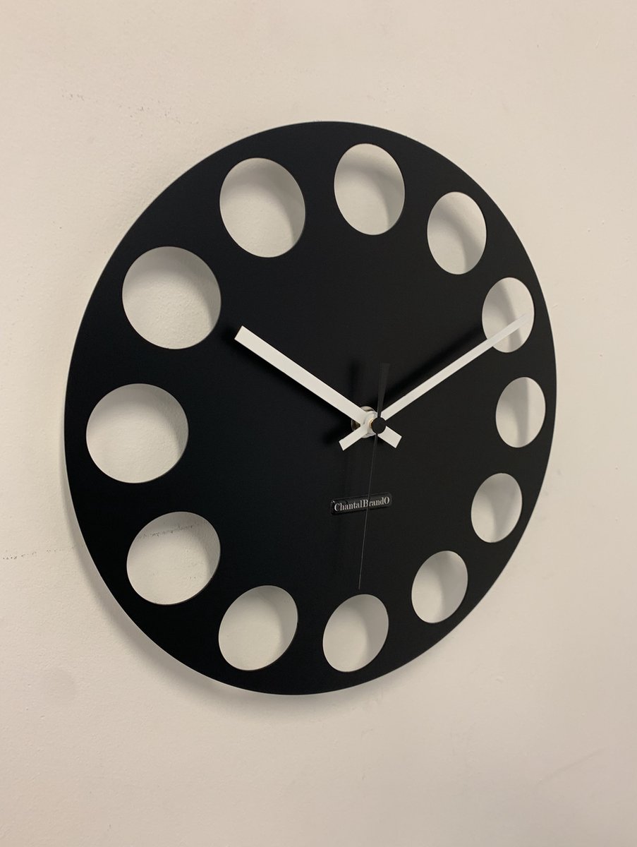 Wandklok CHANTALBRANDO -- BLACK TORNADO 34 -- MODERN DESIGN -- zwart