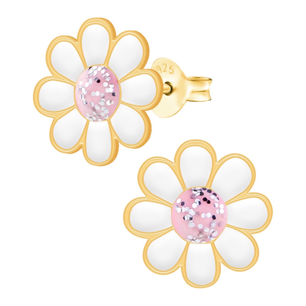 WeLoveSilver - kinderoorbellen - madeliefje - roze hart - 925 zilver