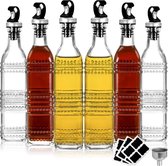 6 Pack Olijfolie Dispensers Glas 16oz Transparante Olie- en Azijndispenser met Schenktuiten, Trechter en Labels, Automatische Opening en Sluiting Schenktuit