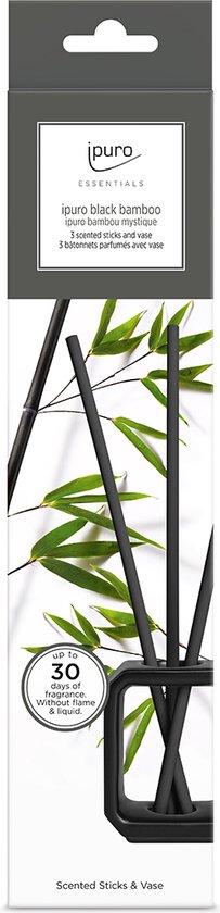 Set bâtonnets parfumés et Vase Ipuro Bamboo noir Zwart