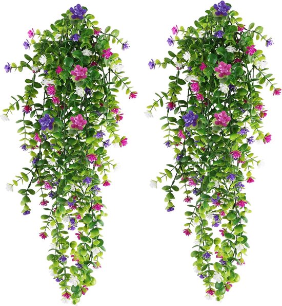 2 pièces décorations de fleurs artificielles suspendues, violettes artificielles suspendues, plantes artificielles suspendues pour mur de maison, jardin intérieur et extérieur, mariage, balcon, décoration de panier.
