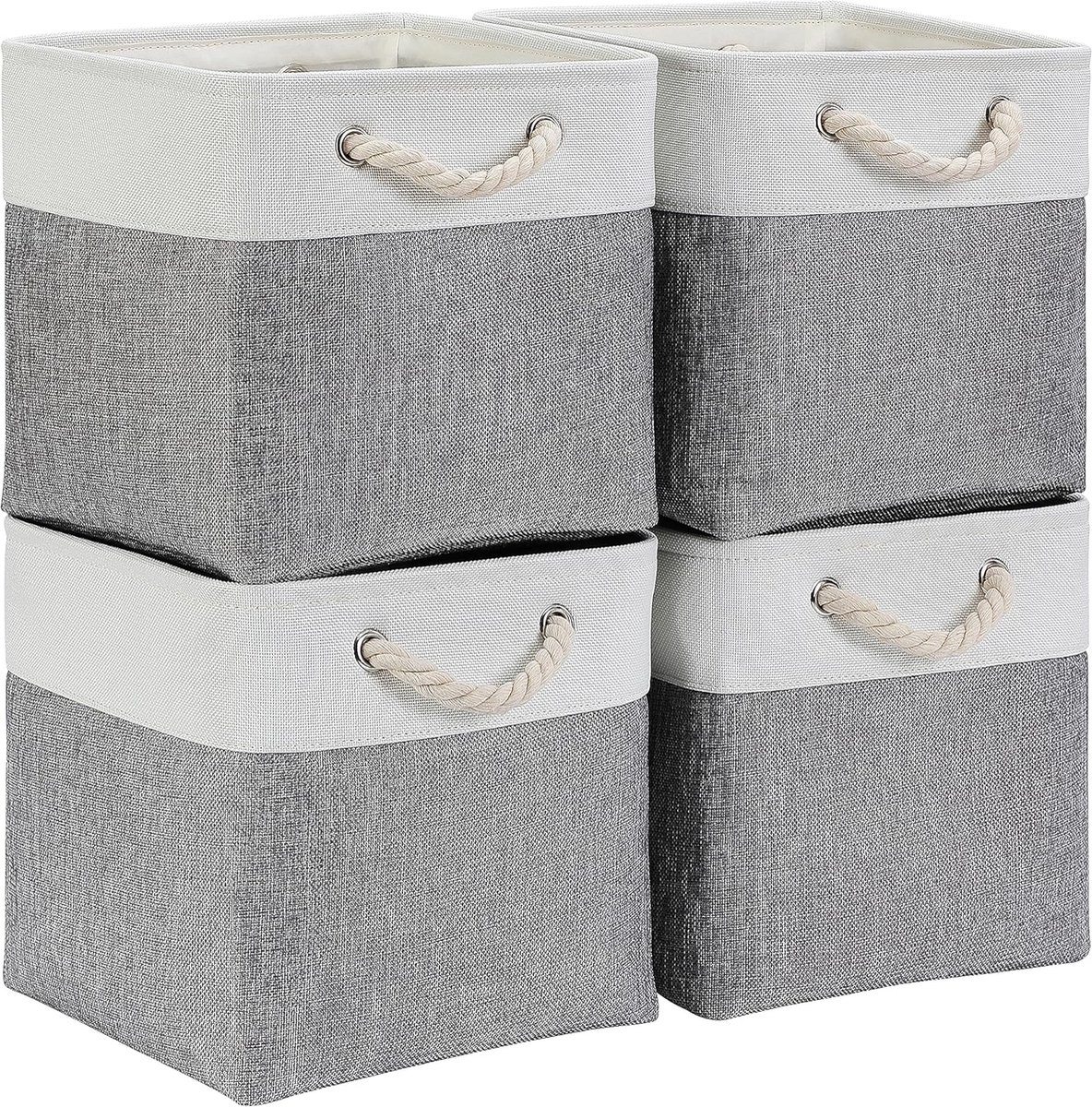 Whoopr® Opbergdozen in Stof - Grijswitte Manden in Blokjespatroon (30x30x30 cm) - Voor Kast, Plank en Kleding - Opvouwbaar - Verpakking van 4 Stuks