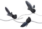 Chique Zwarte Vogeltjes Kerstboomdecoratie op Clip - set van drie - vogeltjes zwart voor in de kerstboom