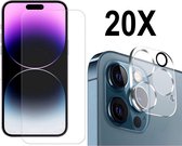 Screenz® - Geschikt voor iPhone 14 Pro Max Screenprotector + Camera lens protector - Tempered glass - Glasplaatje - 10+10 stuks - Voordeelverpakking