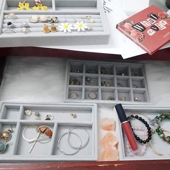 Fluwelen Sieradenbakjes Organizer for, 4 Pack Stapelbare Sieraden Displaybakjes for Lade, Sieraden Opbergorganisatoren Oorbel Ketting Armband Ringhouder Organizer, Sieraden Displaybakje/56