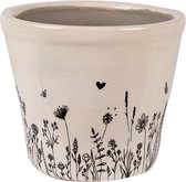 Clayre & Eef Pot de fleurs Ø 12x11 cm Beige Noir Céramique Fleurs Pot de fleurs d'intérieur