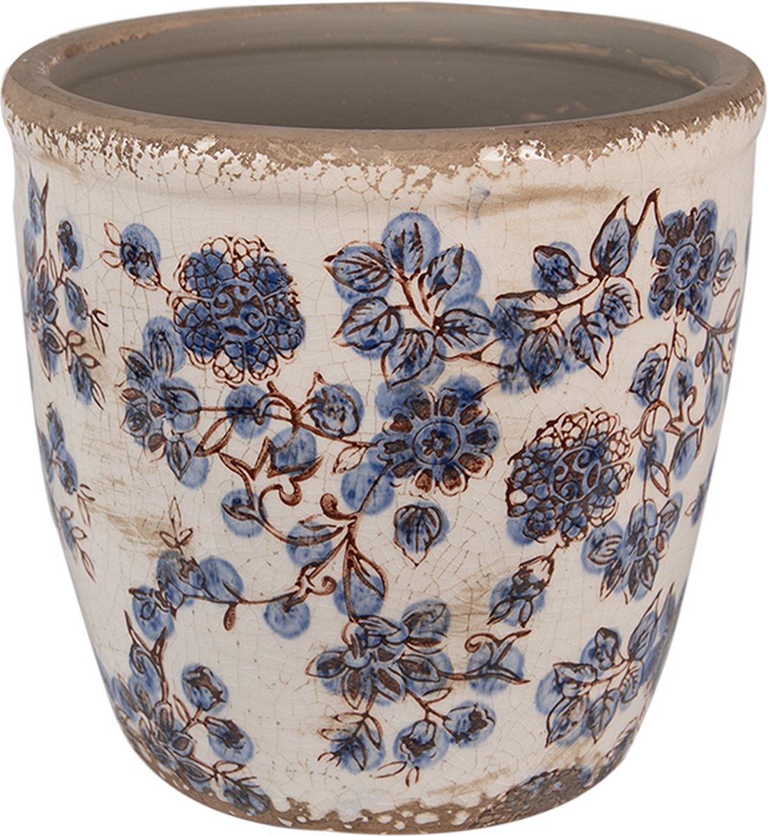 Clayre & Eef Bloempot Ø 17x16 cm Beige Blauw Keramiek Bloemen