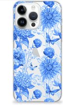 TPU Case voor Geschikt voor iPhone 14 Pro Max Flowers Blue