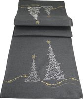 Tafelloper, motief Kerstmis, modern, grijs met borduursel