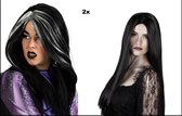 2x Perruque Black Widow avec ficelles grises et Black Widow noire - Halloween horreur horreur sorcières soirée à thème effrayant amusant