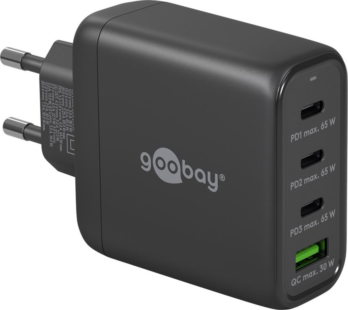 Goobay thuislader met 3x USB-C PD en 1x USB-A QC - GaN - 68W / zwart