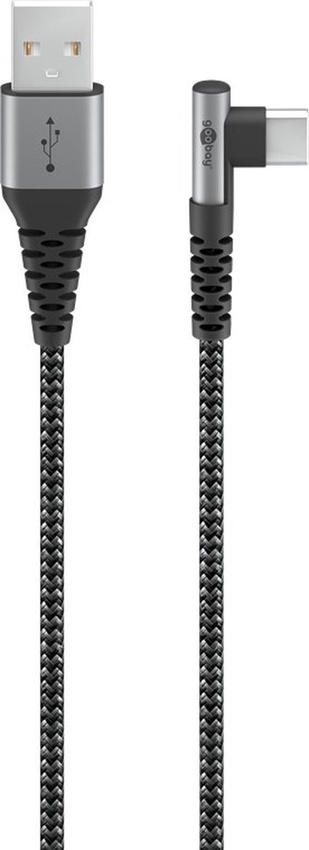 Goobay USB-C haaks (links/rechts) naar USB-A kabel - USB2.0 - tot 3A / nylon - 1 meter