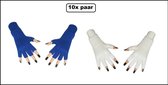 10x Paar vingerloze handschoen blauw en wit - Feest festival thema feest party optocht themafeest
