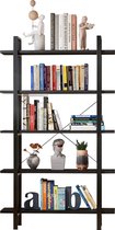 Nuvolix boekenkast - boekenrek - boekenplank - Hout en Metaal - Zwart - 33.5*105*177.5CM
