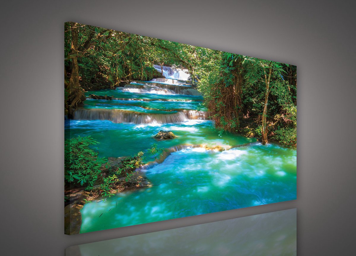 Canvas Schilderij - Natuur - Rivier - Plant - Bomen - Landschap - Inclusief Frame - 80x60cm (lxb)