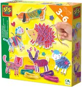 SES - Draad wikkel dieren - met glitter stickers en 5 heldere kleuren draad - 6 wikkel dieren