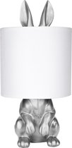 BRUBAKER Tafel- of Nachtlamp Zilver Konijn - Tafellamp met Keramische Voet en Stoffen Kap - 42 cm Hoog, Wit Zilver