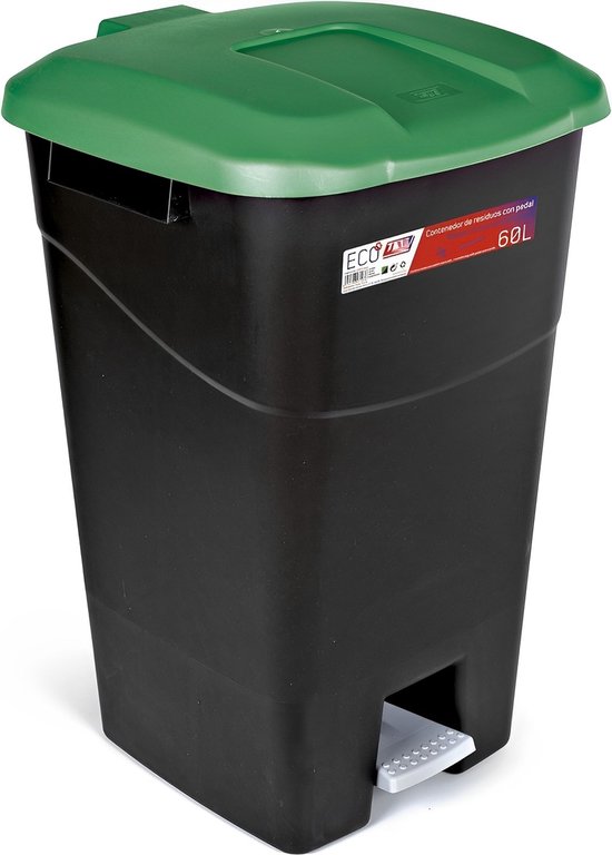 "GROEN" Afvalcontainer 60 liter met pedaal, zwarte bodem en groen deksel