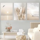 Set van 3 posters voor woonkamer – fotodecoratie slaapkamer – zonsondergang strand stijlvolle muurfoto’s – zonder fotolijst (21 x 30 cm)