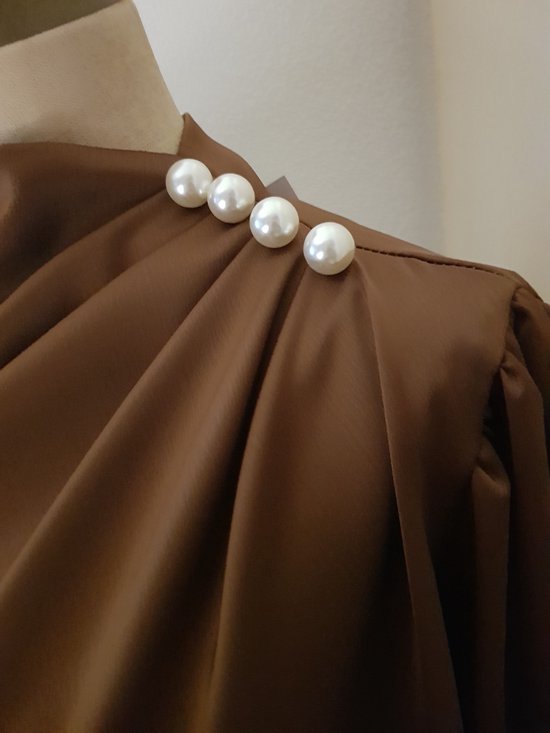 Chemisiers pour dames en satin avec perles marron Taille unique