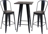 Set hoge tafel + 2x barkruk MCW-A73 incl. houten tafelblad, barkruk bartafel, metalen industrieel ontwerp ~ zwart
