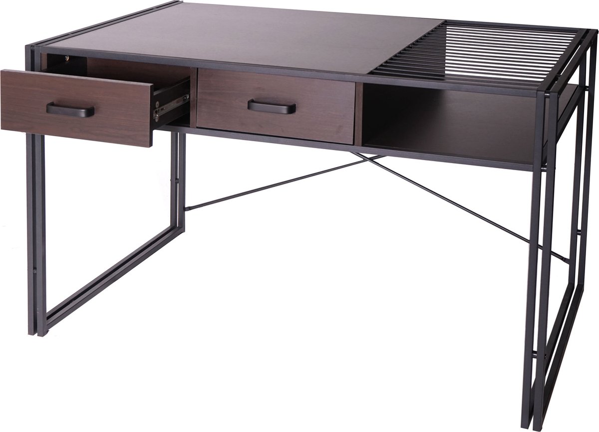 MCW Bureau MCW-H91, bureau computerbureau, industrieel 76x120x70cm ~ donkerbruin