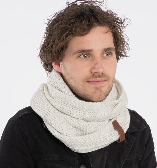 Knit Factory Coco Gebreide Colsjaal - Ronde Sjaal - Nekwarmer - Wollen Sjaal - Beige Colsjaal - Dames sjaal - Heren sjaal - Unisex - Beige - One Size