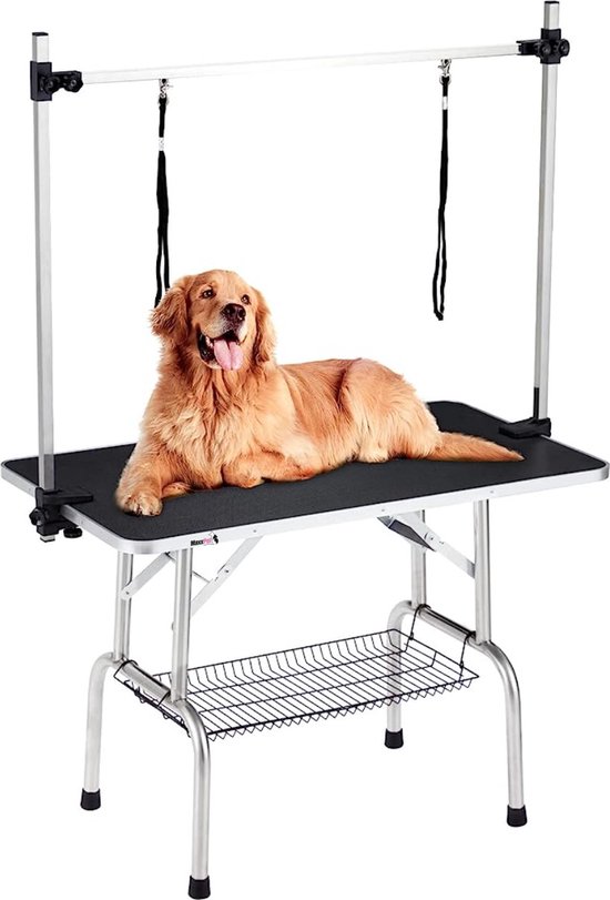 Aufun trimtafel voor honden, Hondenverzorgingstafel, 80x46x76 cm stabiele huisdierverzorgingstafel opvouwbaar, in hoogte verstelbaar, hondenbadtafel, poedelverzorging, tot 60 kg