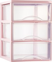 Plasticforte Ladeblokje/bureau organizer met 3x lades - transparant/roze - L26 x B36 x H37 cm