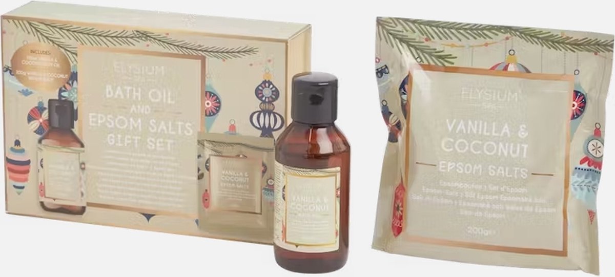 Coconut & Vanille badolie & epsomzout Gift set - Elysium Spa - cadeau set - Merkloos