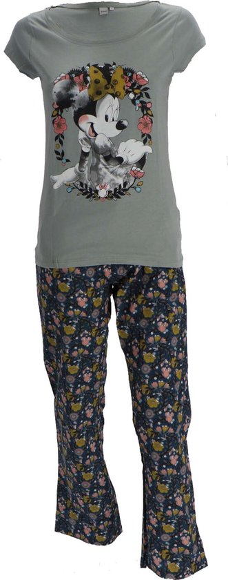 Disney dames pyjama Minnie Mouse, gebloemd, groen/blauw, maat XL