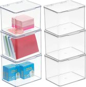 mDesign - Desk Storage Box - Stapelbare plastic doos met deksel
