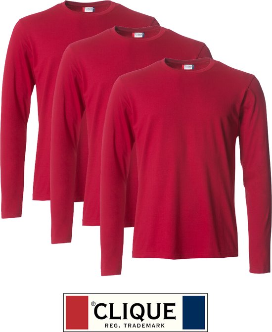 Clique 3 pack lichtgewicht T-shirt met lange mouwen Rood maat L