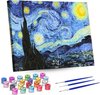 foto van Rubye® Schilderen Op Nummer Volwassenen – Sterrennacht – Inclusief Penselen – Canvas Schildersdoek – Kleuren op Nummer – 40x50cm
